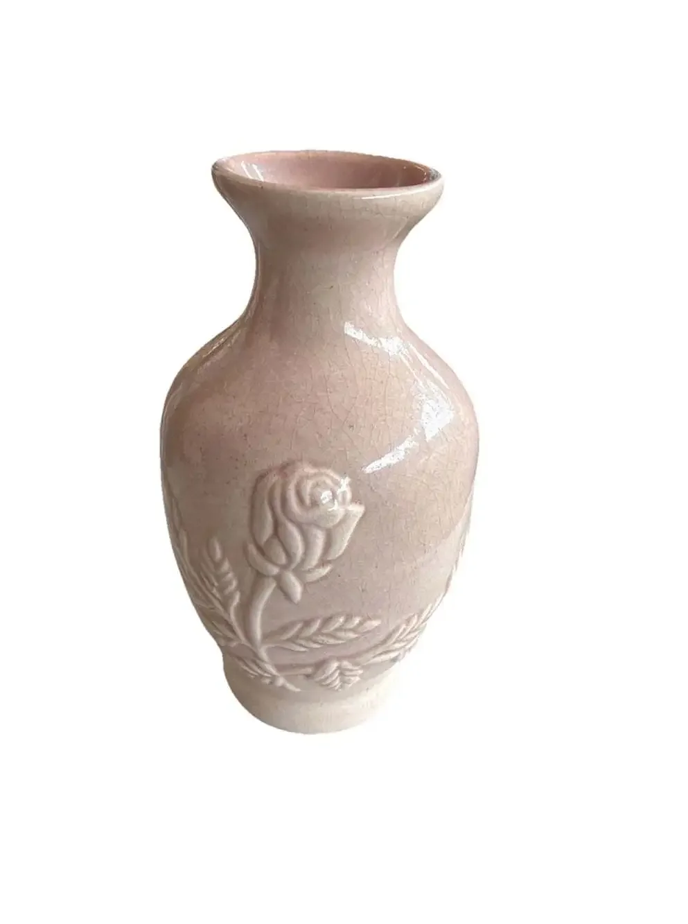 Vintage Pink Victorian Bud Vase Tea Rose Crackle Glaze Mini Unique Rare4.5”
